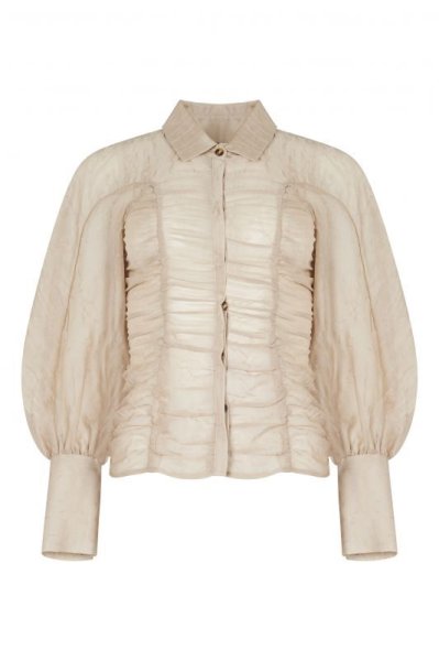 画像2: 【50%OFF】［GHOSPELL］Shallow Ruched Shirt／シャーリングシアーブラウス - Hazelnut  (2)