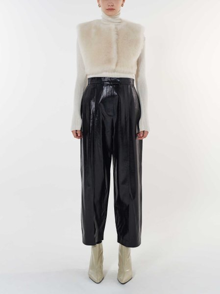 画像1: 【50%OFF】［BLOSSOM H COMPANY］FOIL PINTUCK PANTS／フォイルハイウェストタックパンツ [BLACK] (1)