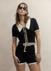 画像2: ［HOUSE OF SUNNY］Contrast Peggy Top ショートスリーブニットカーディガン - Black/White (2)