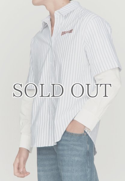 画像10: HOUSE OF SUNNY - Double Layered Button Down ダブルスリーブストライプシャツ - Off White (10)