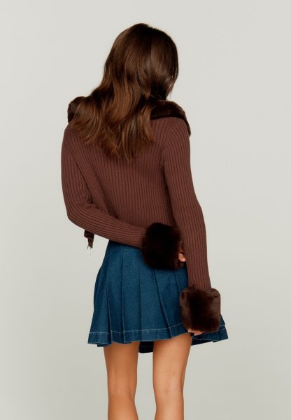 画像5: ［HOUSE OF SUNNY］Chocolate Peggy  脱着ボア付きジップアップニット - Brown (5)