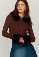 画像2: ［HOUSE OF SUNNY］Chocolate Peggy  脱着ボア付きジップアップニット - Brown (2)