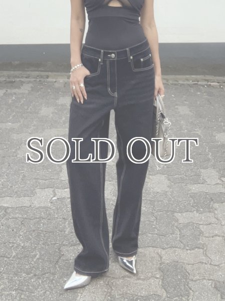 画像12: HOUSE OF SUNNY - 13OZ  Unisex Carpenter Straight Leg Denim ホワイトステッチ ストレートレッグデニム - Jet Black (12)