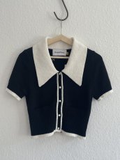 画像8: ［HOUSE OF SUNNY］Contrast Peggy Top ショートスリーブニットカーディガン - Black/White (8)
