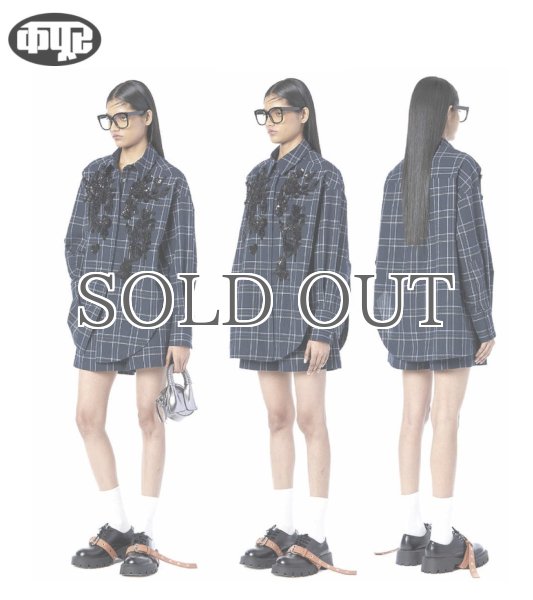 画像5: DHRUV KAPOOR - Handcrafted Scooped Hem Shirt  スクープヘム ビーズ刺繍チェックシャツ (5)