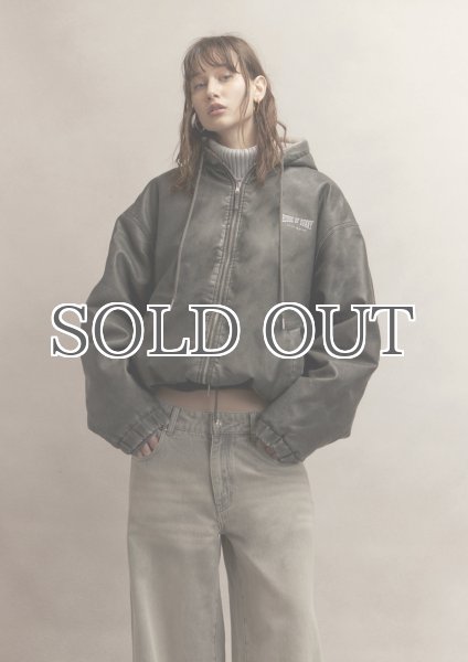 画像2: ［HOUSE OF SUNNY］Vegan Leather Hoodie Jacket  ヴィーガンレザーフーディジャケット - Dark Grey (2)