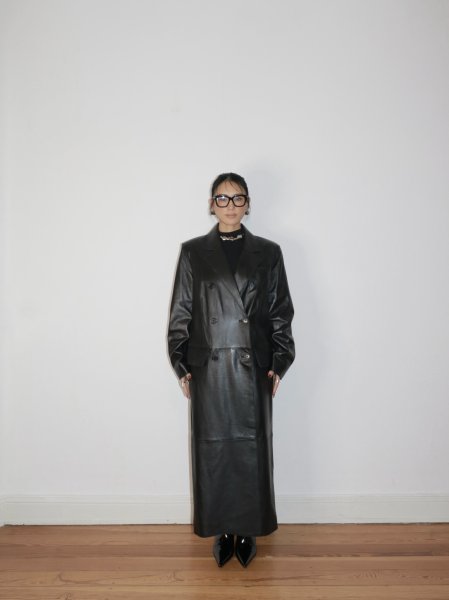 画像7: ［STAND STUDIO］Selene Leather Coat ラムレザーロングコート - Black (7)
