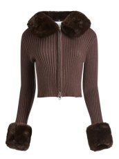 画像1: ［HOUSE OF SUNNY］Chocolate Peggy  脱着ボア付きジップアップニット - Brown (1)