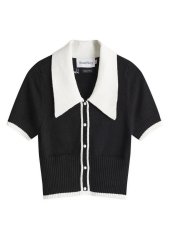 画像1: ［HOUSE OF SUNNY］Contrast Peggy Top ショートスリーブニットカーディガン - Black/White (1)