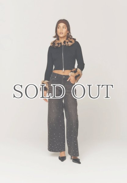 画像3: ［HOUSE OF SUNNY］PEGGY CARDIGAN 脱着ボア付きジップアップニット- Black (3)