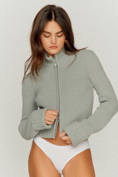 画像6: ［HOUSE OF SUNNY］Chunky Rib Peggy  ジップアップニットカーディガン - School Grey (6)