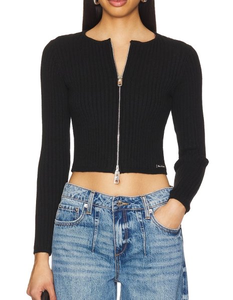 画像2: ［HOUSE OF SUNNY］PEGGY CARDIGAN 脱着ボア付きジップアップニット- Black (2)