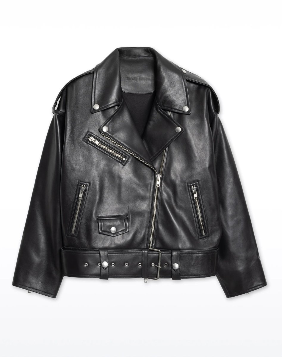 画像1: STAND STUDIO - Isobelle Biker Leather Jacket バイカーレザージャケット - Black (1)