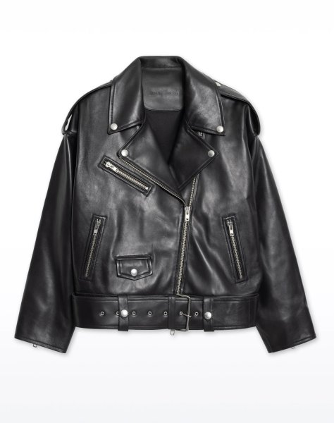 画像1: 【Pre-Order】［STAND STUDIO］ Isobelle Biker Leather Jacket バイカーレザージャケット - Black (1)