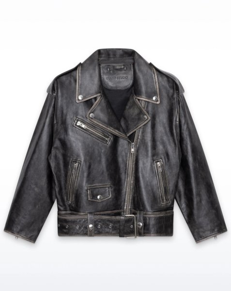 画像2: 【Pre-Order】［STAND STUDIO］Isobelle Biker Leather Jacket バイカーレザージャケット - Worn Black (2)