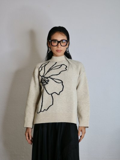 画像1: 【ANOTHER GIRL】Cream Floral Intarsia Oversized Jumper / オーバーサイズニットトップ