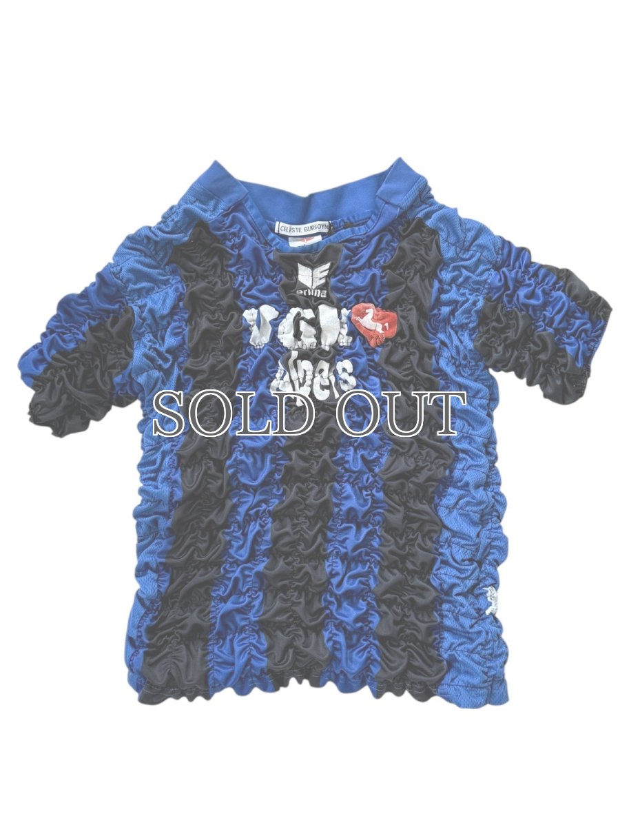 画像1: CELESTE BURGOYNE - THE RUCHED SPORTS TEE バブルスポーツTシャツ - BLUE x BLACK (1)