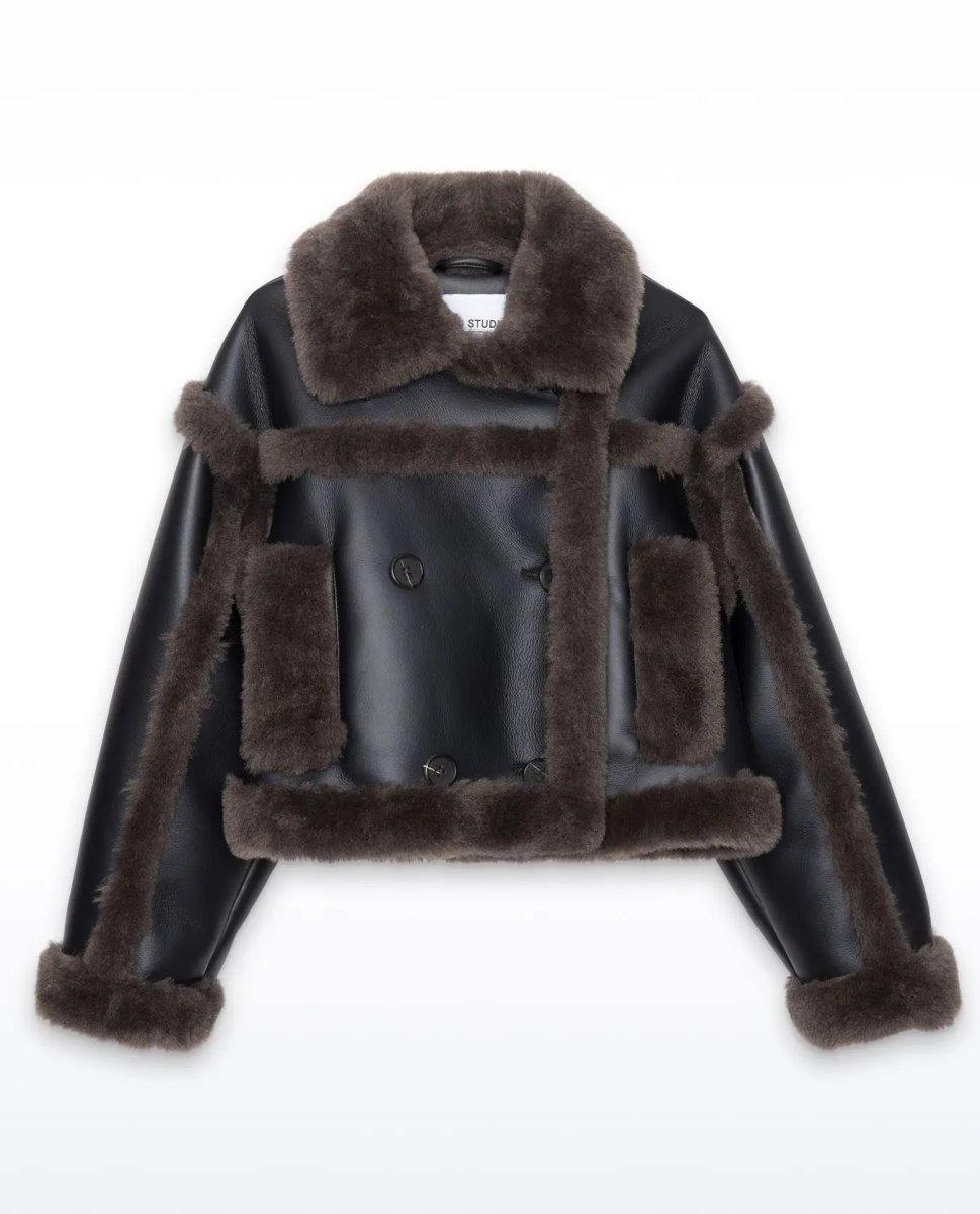画像1: STAND STUDIO - Kristy Faux Shearling Jacket クロップドフェイクシアリングジャケット - Black/Dark Brown (1)