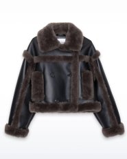 画像1: STAND STUDIO - Kristy Faux Shearling Jacket クロップドフェイクシアリングジャケット - Black/Dark Brown (1)