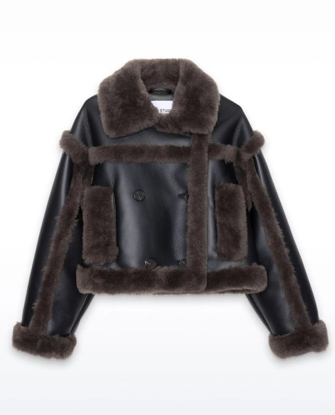 画像2: ［STAND STUDIO］Kristy Faux Shearling Jacket クロップドフェイクシアリングジャケット - Black/Dark Brown (2)