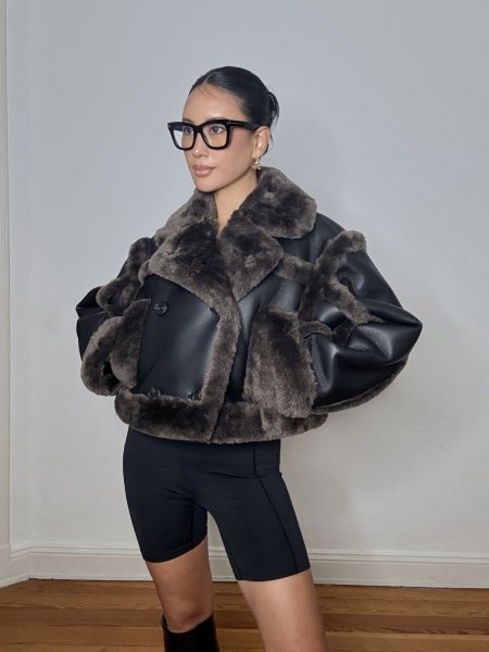 画像6: ［STAND STUDIO］Kristy Faux Shearling Jacket クロップドフェイクシアリングジャケット - Black/Dark Brown (6)