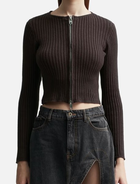 画像6: 【50%OFF】［HOUSE OF SUNNY］Chocolate Peggy  脱着ボア付きジップアップニット - Brown (6)