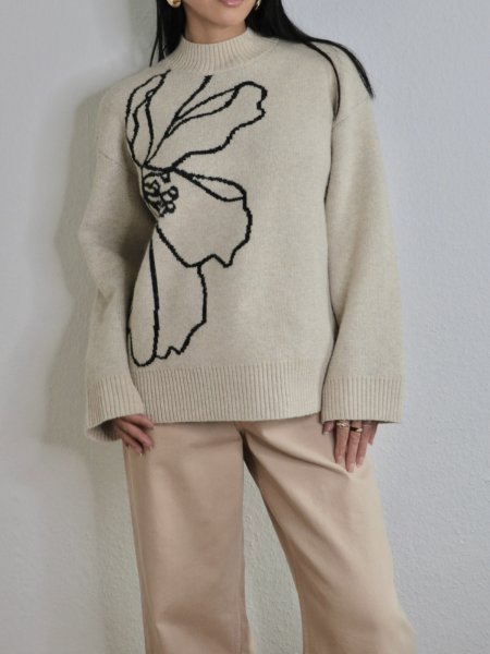 画像3: 【ANOTHER GIRL】Cream Floral Intarsia Oversized Jumper / オーバーサイズニットトップ (3)