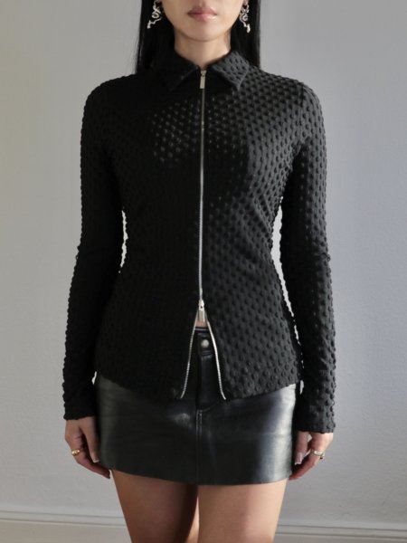 画像1: 【ANOTHER GIRL】Textured 2-Way Zip Top / テクスチャー ジップアップトップ (1)