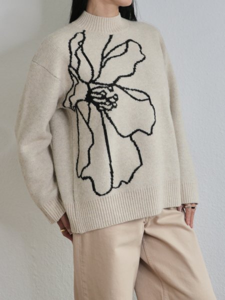 画像2: 【ANOTHER GIRL】Cream Floral Intarsia Oversized Jumper / オーバーサイズニットトップ (2)