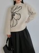 画像1: 【ANOTHER GIRL】Cream Floral Intarsia Oversized Jumper / オーバーサイズニットトップ (1)