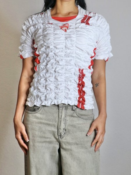 画像3: CELESTE BURGOYNE - THE RUCHED SPORTS TEE バブルスポーツTシャツ - WHITE x RED (3)