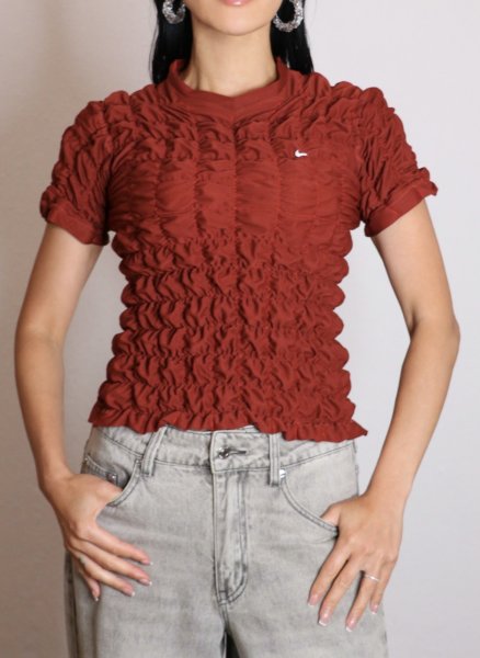 画像5: CELESTE BURGOYNE - THE RUCHED SPORTS TEE バブルスポーツTシャツ - BURGUNDY (5)