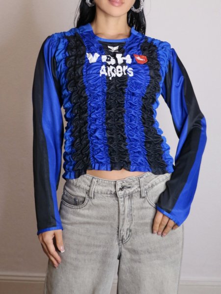 画像5: CELESTE BURGOYNE - THE RUCHED SPORTS TEE バブル スポーツロングTシャツ - BLUE x BLACK (5)