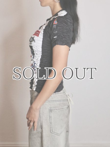 画像4: CELESTE BURGOYNE - THE RUCHED SPORTS TEE バブルスポーツTシャツ - BLACK/WHITE (4)