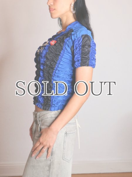 画像5: CELESTE BURGOYNE - THE RUCHED SPORTS TEE バブルスポーツTシャツ - BLUE x BLACK (5)