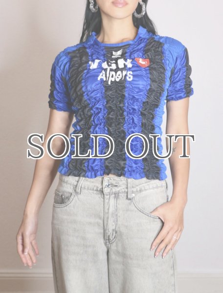 画像4: CELESTE BURGOYNE - THE RUCHED SPORTS TEE バブルスポーツTシャツ - BLUE x BLACK (4)