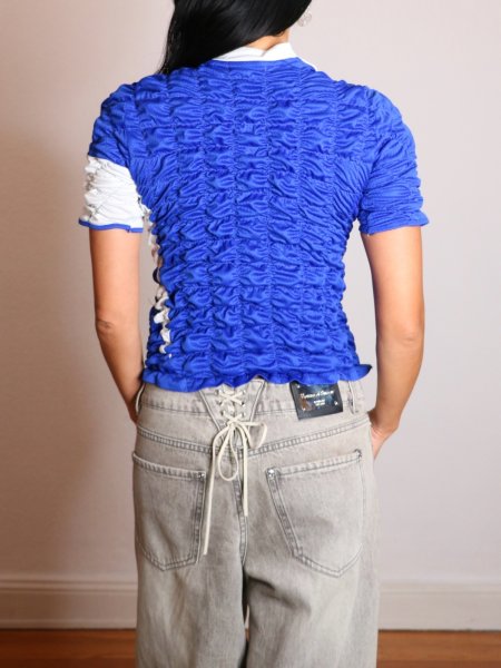 画像6: CELESTE BURGOYNE - THE RUCHED SPORTS TEE バブルスポーツTシャツ - BLUE x WHITE (6)