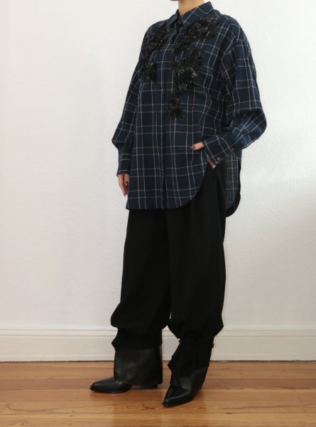 画像15: DHRUV KAPOOR - Handcrafted Scooped Hem Shirt  スパンコール刺繍チェックシャツ (15)