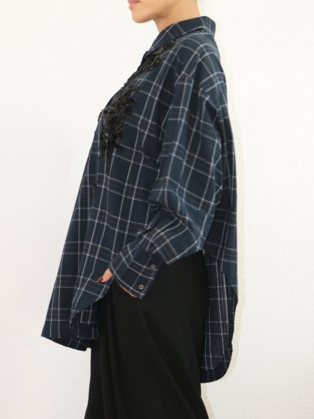 画像11: DHRUV KAPOOR - Handcrafted Scooped Hem Shirt  スパンコール刺繍チェックシャツ (11)