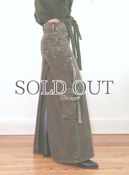 画像9: DHRUV KAPOOR - Split Cargo Skirt カーゴデニムロングスカート - Brown (9)
