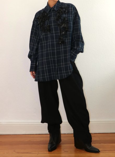 画像14: DHRUV KAPOOR - Handcrafted Scooped Hem Shirt  スパンコール刺繍チェックシャツ (14)