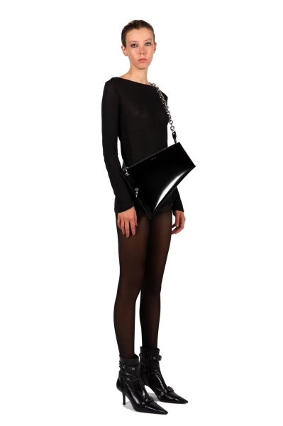 画像10: DIENÉE - SAUND セミパテントレザーバッグ - Black Semi Patent Leather (10)