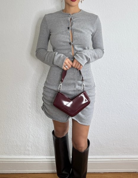 画像7: DIENÉE - VENERE CUBE SMALL  キューブ型セミパテントレザーバッグ - Burgundy Semi Patent Leather (7)