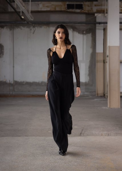 画像6: 【40%OFF】［ESTHE］Sheer Lace Sleeves Top  レーススリーブトップ - Black (6)