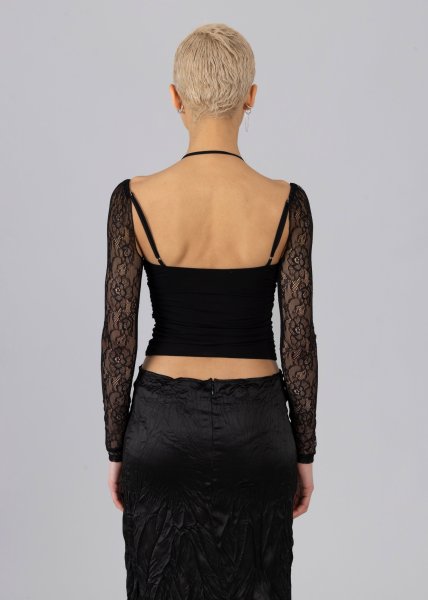 画像3: 【40%OFF】［ESTHE］Sheer Lace Sleeves Top  レーススリーブトップ - Black (3)