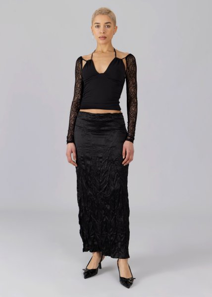 画像4: 【40%OFF】［ESTHE］Sheer Lace Sleeves Top  レーススリーブトップ - Black (4)