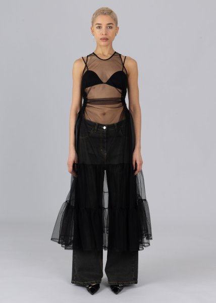 画像2: 【40%OFF】［ESTHE］Tiered Tulle Cut-Out Maxi Dress チュールロングドレス - Black (2)