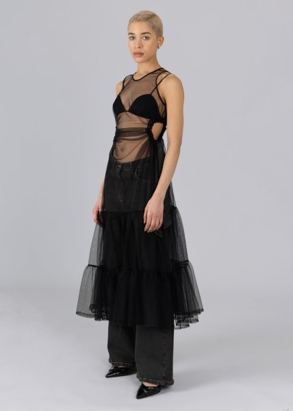 画像3: 【40%OFF】［ESTHE］Tiered Tulle Cut-Out Maxi Dress チュールロングドレス - Black (3)