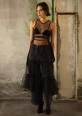 画像1: ESTHE - Tiered Tulle Cut-Out Maxi Dress チュールロングドレス - Black (1)