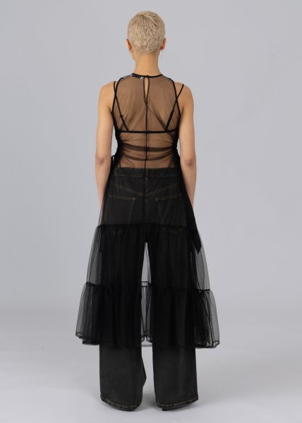 画像4: 【40%OFF】［ESTHE］Tiered Tulle Cut-Out Maxi Dress チュールロングドレス - Black (4)
